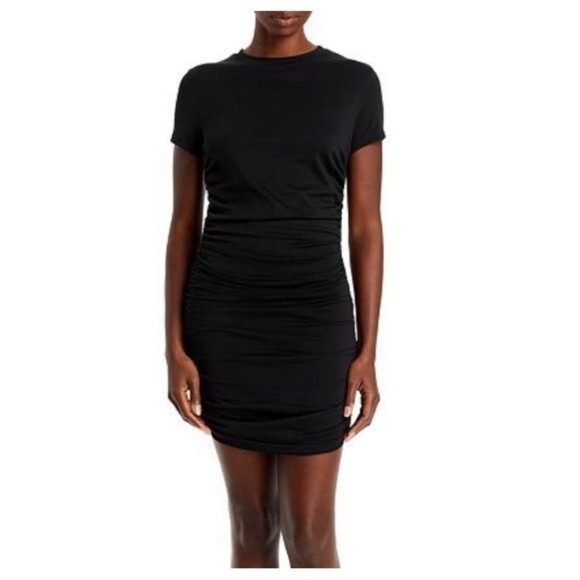Theory Ruched Tiny Tee Dress in Black Womens Medium Scrunched sides Pima Cotton - Picture 1 of 9